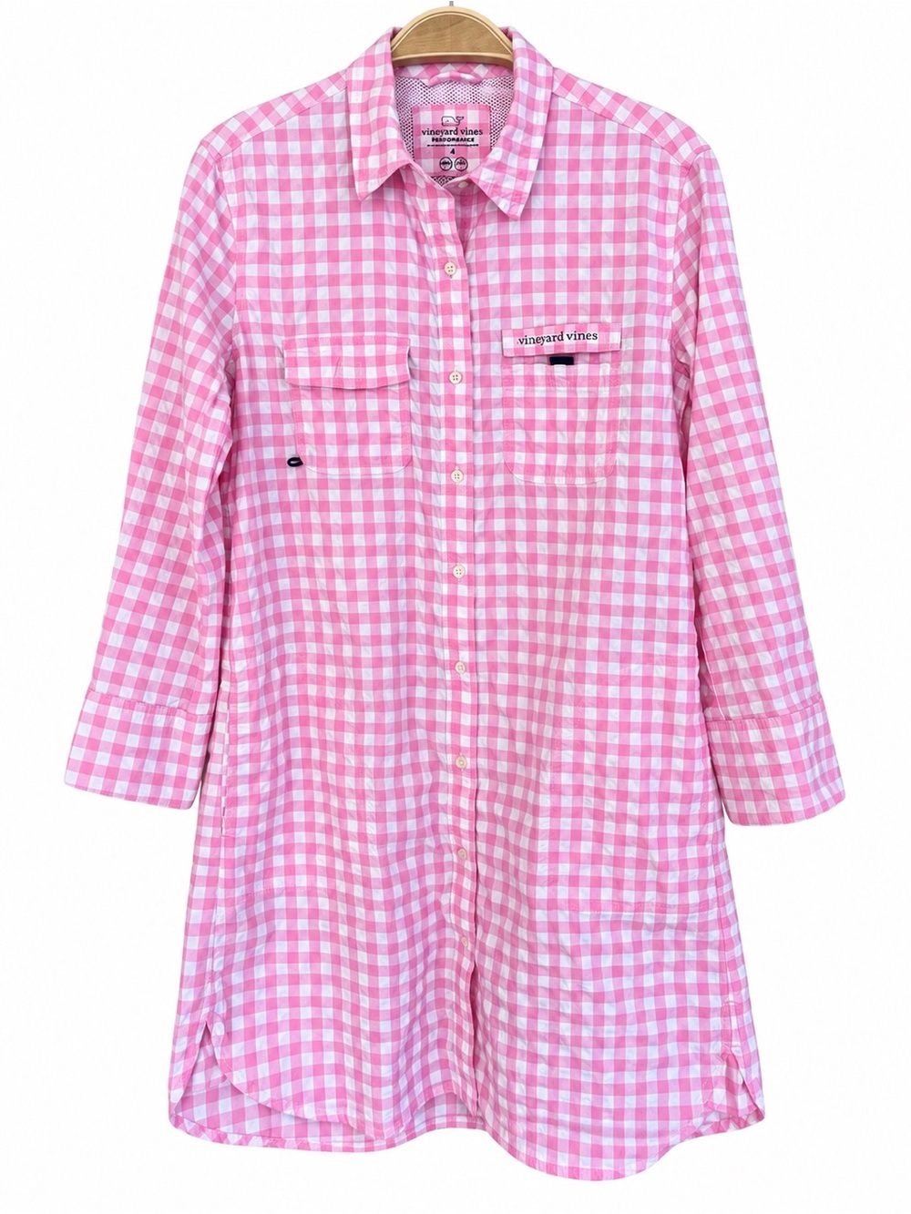 Vineyard Vines Performance Pink Gingham Shirtdress Swim Cover Up Sz 4